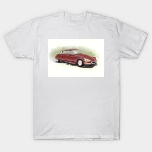 Classic Citroën DS2 Painting in Burgundy Red T-Shirt